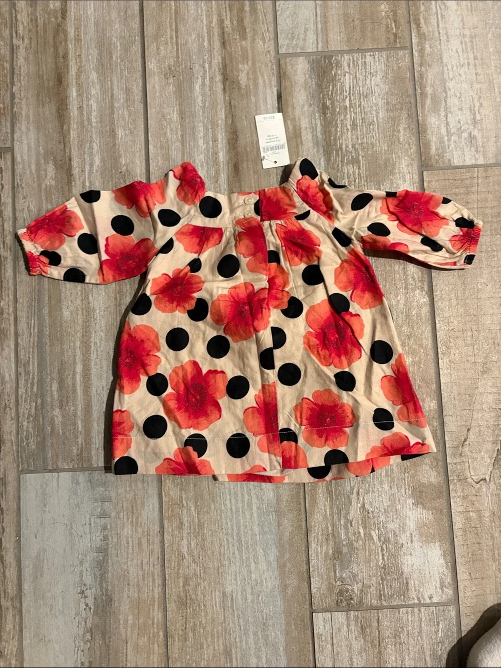 Baby GAP Cream Peasant Dress with Red Floral & Black Dot Print